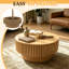 Table basse cylindrique en bois de 31,5 po avec rangement, table basse cannelée avec plateau rabattable, rangement caché, table basse centrale pour le salon, espace restreint