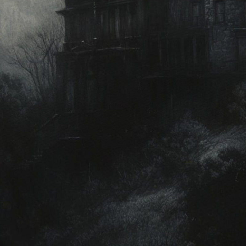 Manoir gothique dans la brume sous la pleine lune, ambiance sombre et mystérieuse d'Halloween, toile tendue sur châssis, 61 cm (H) x 91 cm (L), prête à accrocher