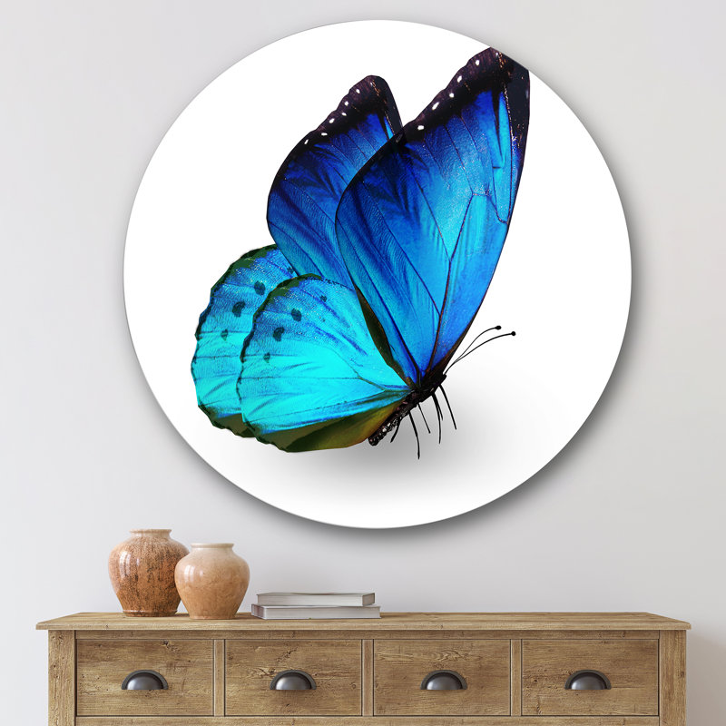 «Vibrant Blue Butterfly» - art mural moderne en métal, H 29 po x l 29 po x P 1 po