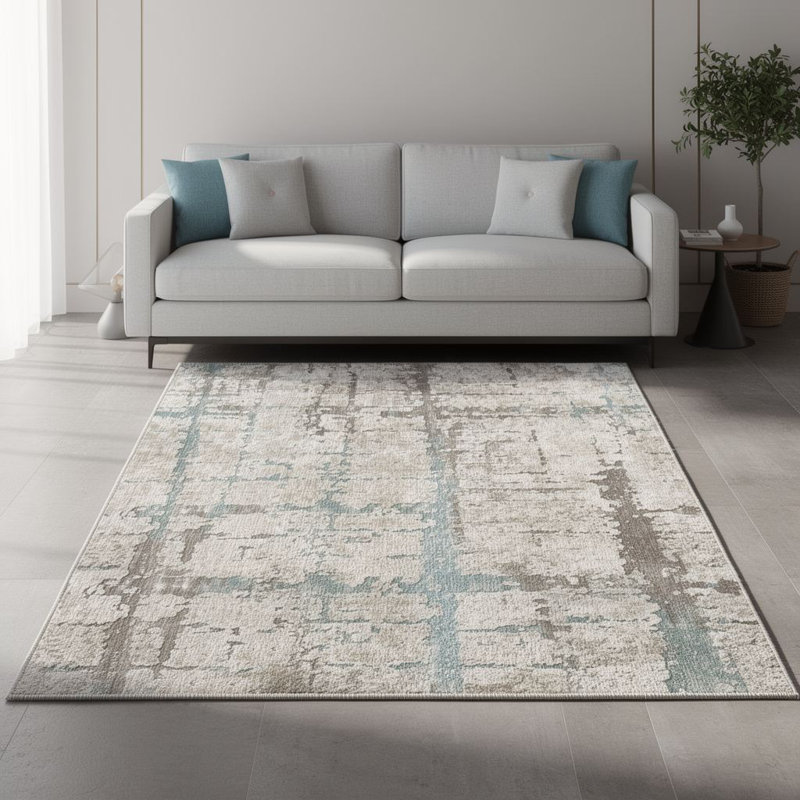 Tapis rectangulaire beige en velours touffeté à la machine Anvi, Rectangle 3 pi 11 po x 5 pi 11 po