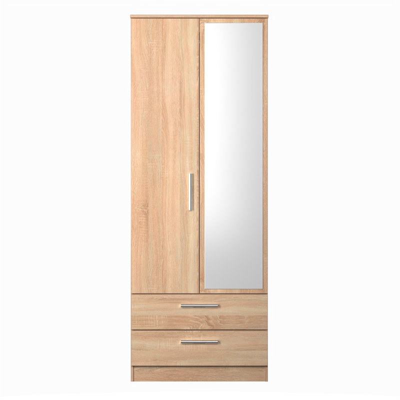 Bhaga 2 Door 2 Drawer Mirrored Robe , Black Matt