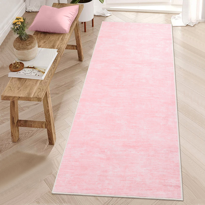 Washable Solid Color Textured Thin Indoor Rug, Low Pile Area Rug with Soft Surface, Non Slip Backing, Easy Clean Design for Living Room, Bedroom, Dorm, Home Office