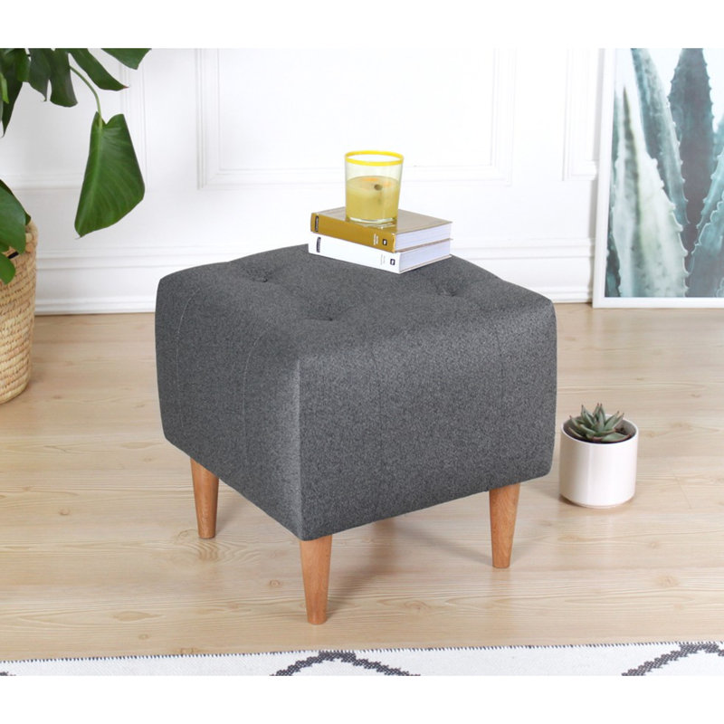 Stylish Bohemian Pouffe, Grey, 16.9 x 16.9 x 16.9 inches | 50% Cotton / 50% Velvet, 2.4-inch Orthopedic Sponge, Wooden Legs | Perfect for Scandinavian Decor & Hotel Lounge Spaces, Comfortable and Chic Design