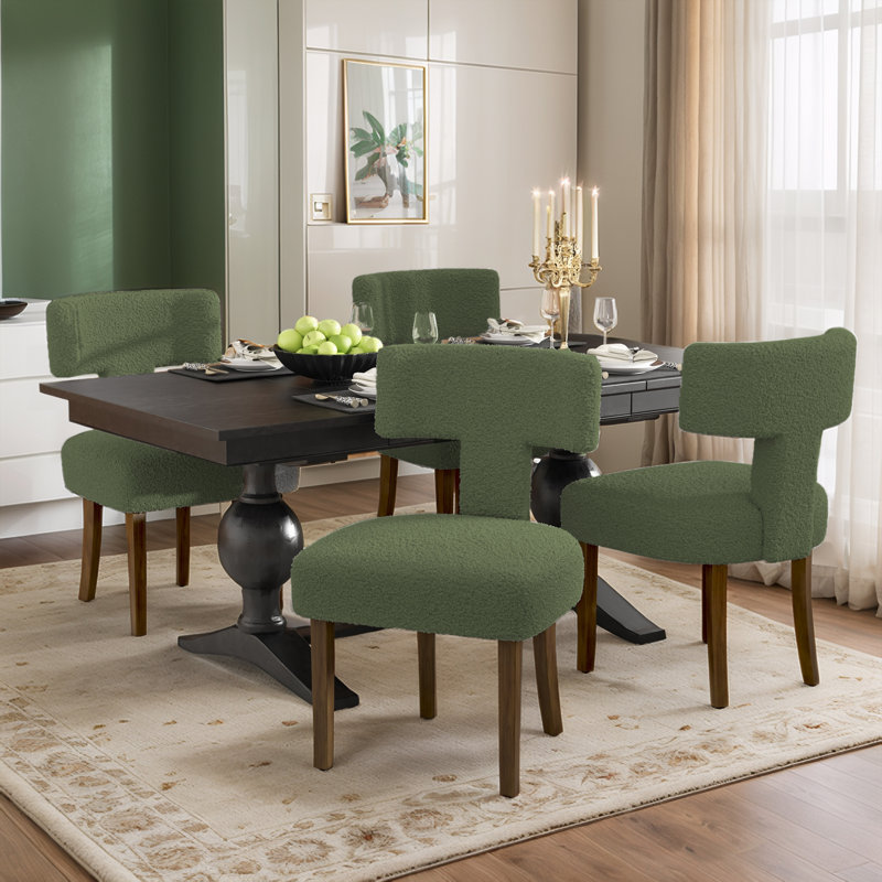 Chaise de salle à manger rembourrée de style Mid-Century avec pieds en bois, Vert
