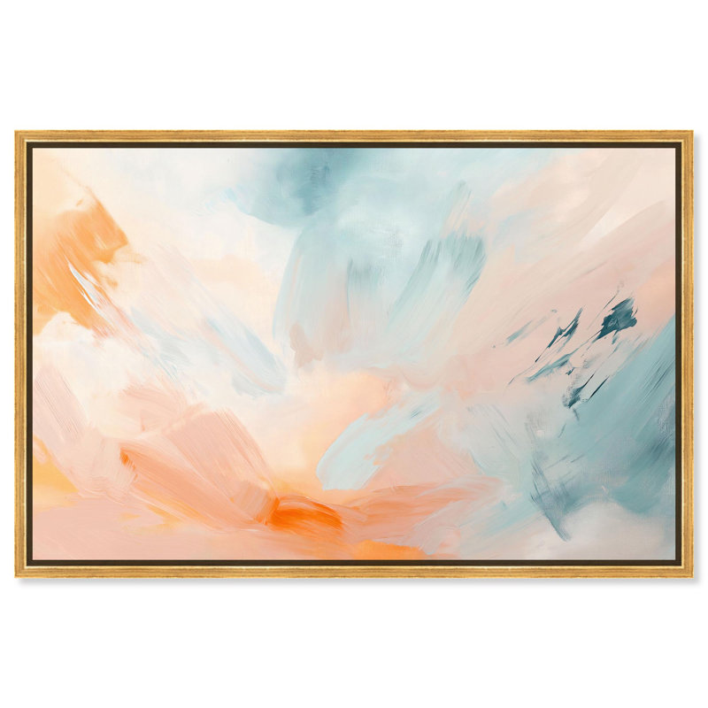 «Sunrise Palette I», art mural tendance sur toile , Cadre flottant doré, H 31 po x l 46 po