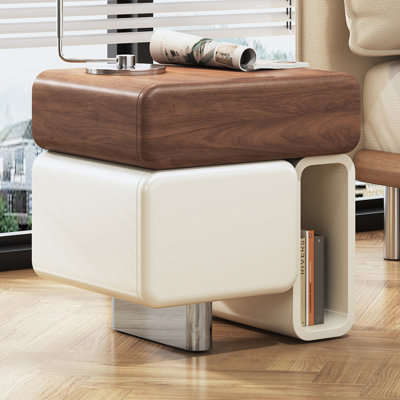 Modern Wood Nightstand With Walnut Veneer And Stainless Steel Leg