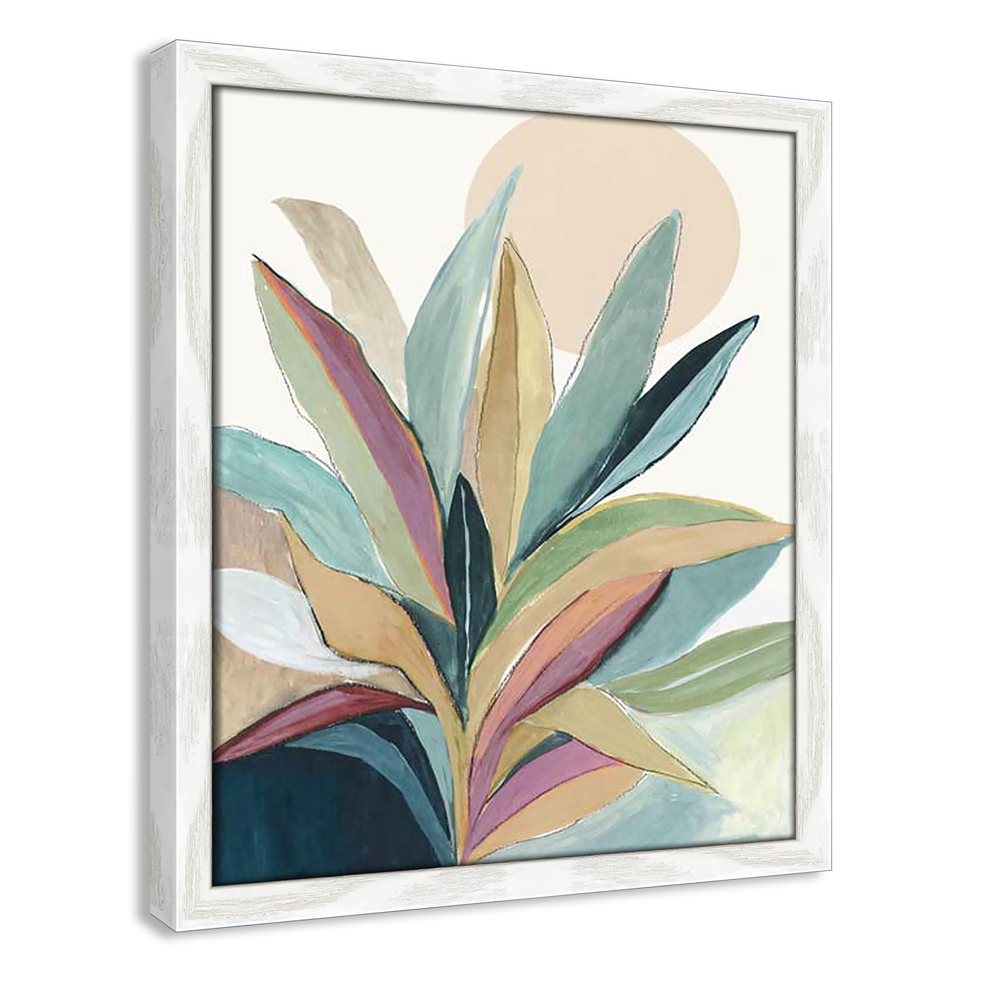 Sunny Bright Leaves I by Asia Jensen, 15" H x 13" W x 0.75" D, White Slim Unmatted Picture Framed