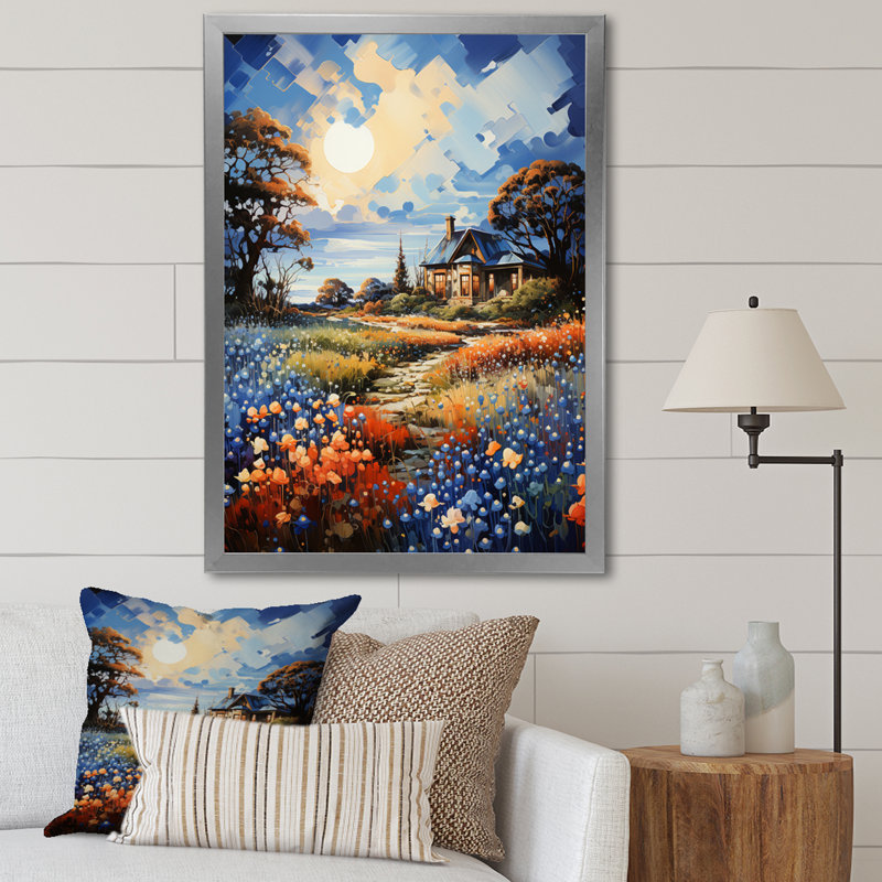 Blue Bonnet Bliss Field I - impressions murales florales, Cadre photo argenté, H 32 po x l 16 po x P 1 po