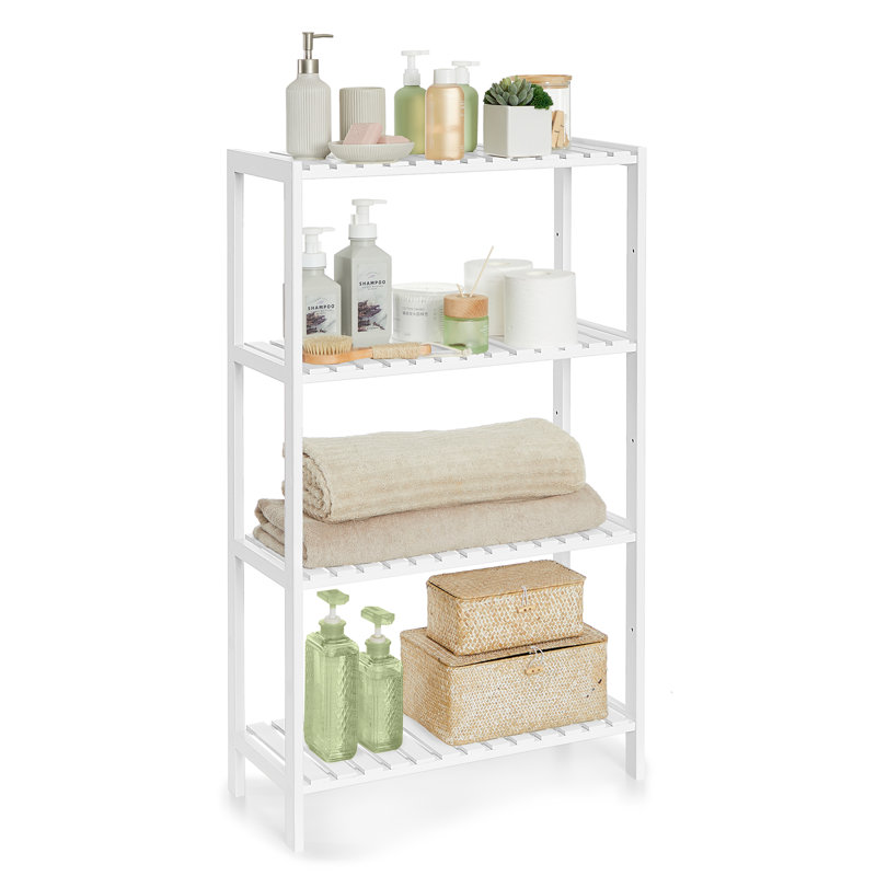 60cm W Bamboo / Rattan Shelving Unit, White