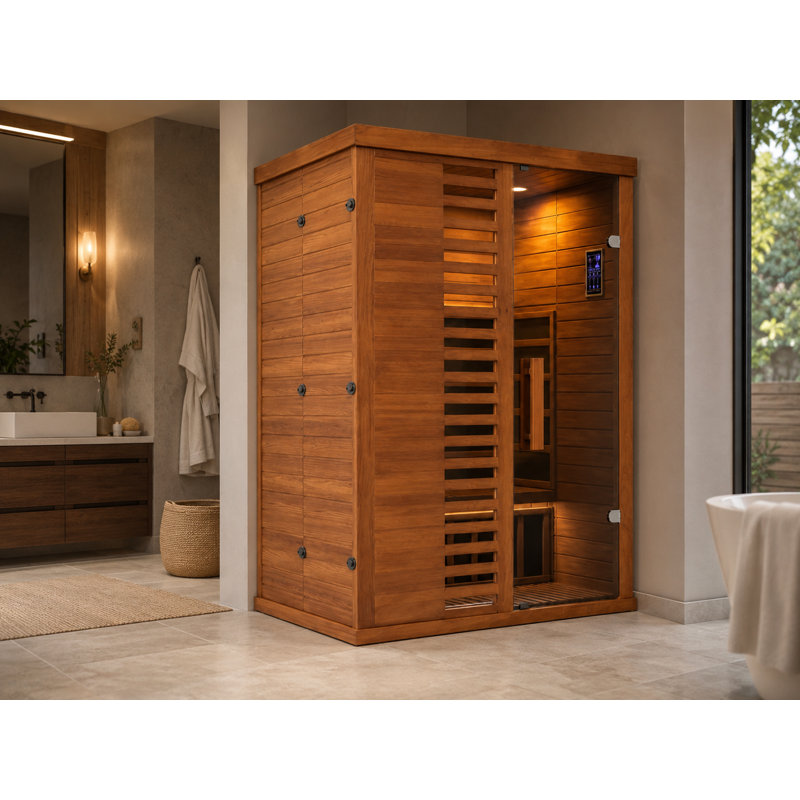 2-Person Far Infrared Indoor Sauna Room with Tempered Glass Door, Solid Hemlock Wood Home Sauna Cabin