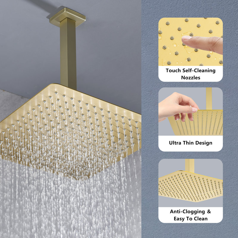 Rain Fixed Shower Head 2.5 GPM GPM, Brushed Gold