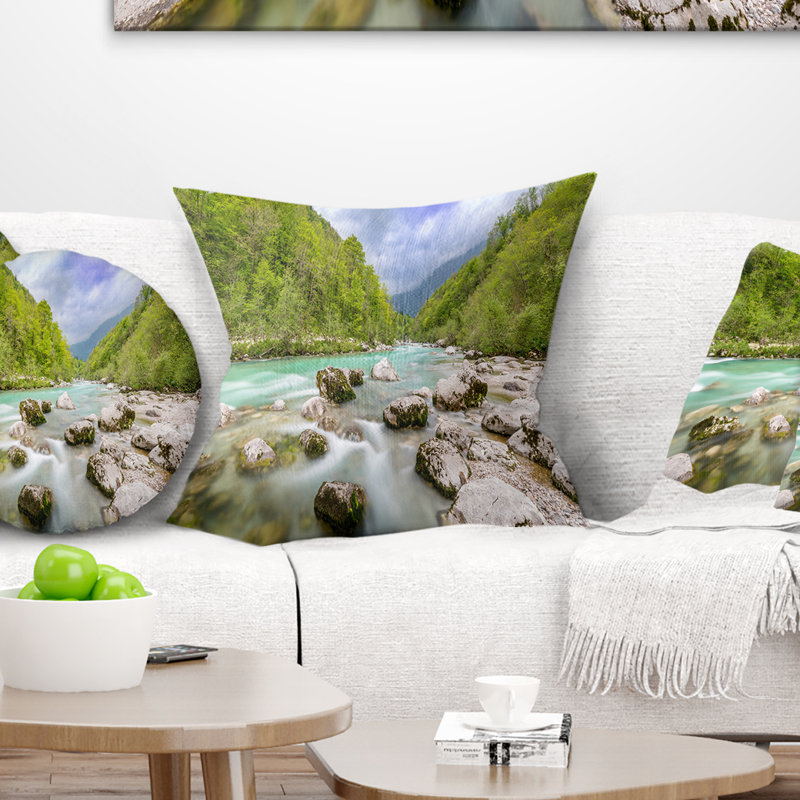 Landscape Printed Slovenia Waterfall Panorama Pillow, 16" x 16", Throw Pillow