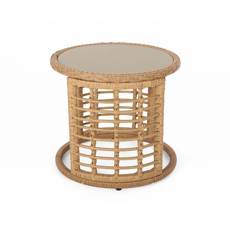 Taranto Round Metal Outdoor Side Table , 18.25'' in. W 18.25'' in. D, Light Brown