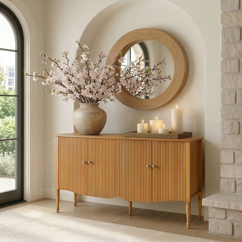 Buffet incurvé à 4 portes avec gestion des câbles Martha Transitional, Chêne