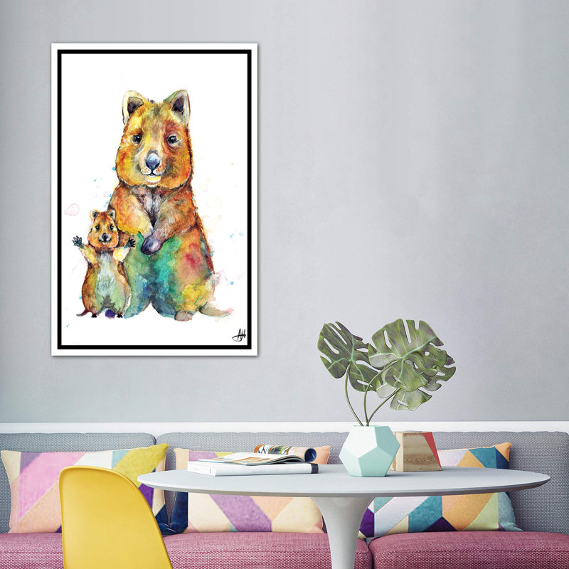 Art encadré pour enfants Qwazy Quokkas, H 60 po x l 40po x P 1,5 po, Toile blanche encadrée