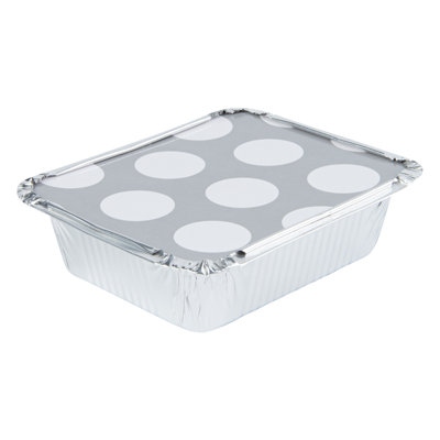 Restaurantware-12 Ounce Disposable Takeout Containers, 50 Rectangle Food Containers - With Polka Dot Lids, Blue Takeaway Containers, Aluminum Delivery Containers, Freezable