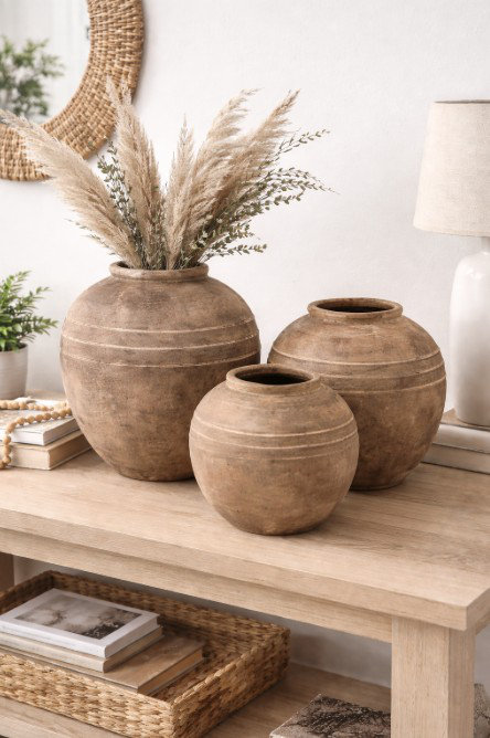 Rustic Terracotta Vase, 16"H x 15"W x 15"D