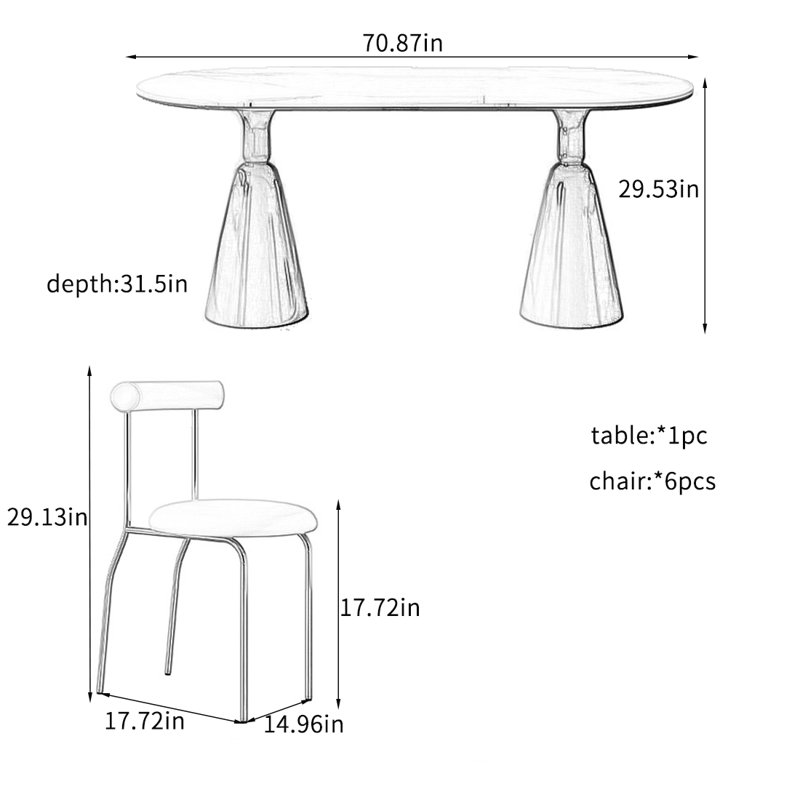 Ensembles de table de salle à manger ovales Light Rock, H 29,53 po x L 70,87 po x l 31,5 po