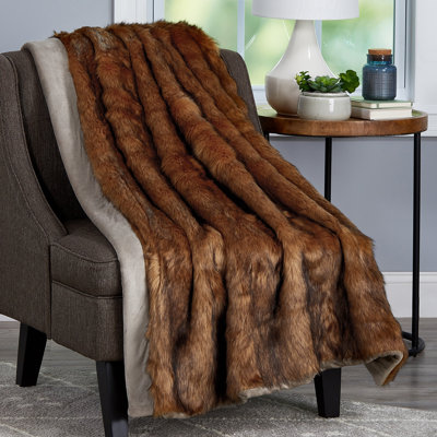 Plymouth Home Faux Fur Throw Blanket 60" x70" - Luxurious, Soft, Hypoallergenic Premium Faux Chinchilla Fur Blanket with Plush Mink Back and Gift Box