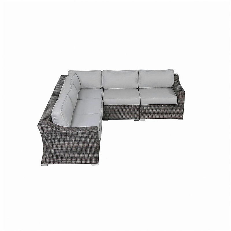 Ensemble de patio modulaire en osier de rotin 5 pièces avec coussins confortables