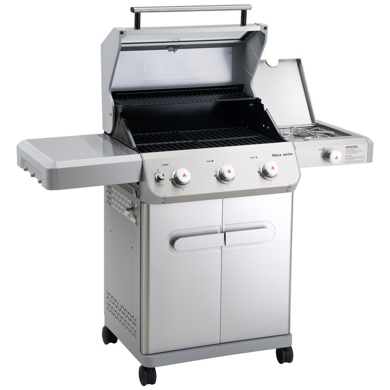 Monument Grills Mesa 3-Burner Series Gas Grill with 1 Side Burner, 48,000 BTU – Perfect for Family BBQs, Grey