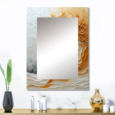 Wjhite and Gold Minimalist Basswood I - miroir de tilleul américain, miroir mural décoratif traditionnel, impression d'art en métal