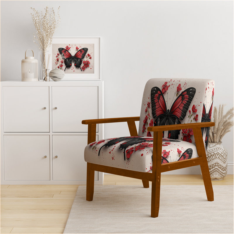 Chaise avec accoudoirs en velours Magiera, Noir / Rouge, Brun