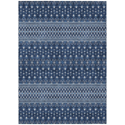 HomeRoots 3' X 5' Navy Blue And Denim Blue Tribal Washable Indoor Outdoor Area Rug