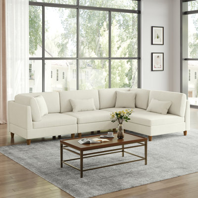 Canapé modulaire rembourré en velours côtelé beige 4 pièces Seemab