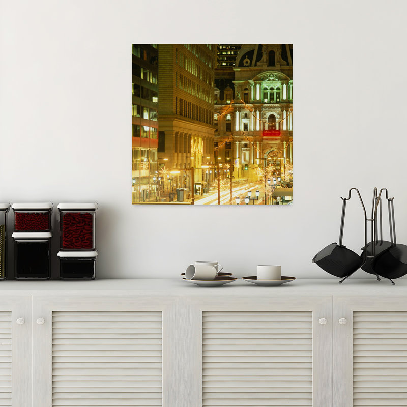 Building lit up at night City Hall Philadelphia Pennsylvania USA 1 Piece Wrapped Canvas Wall Art, 45.72cm H x 45.72cm W