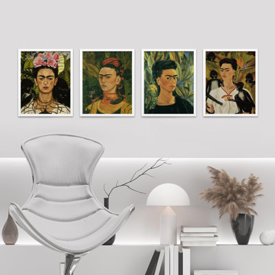 «Frida with Pink Flowers Classic Portrait», ensemble de 4 reproductions de cadres photo simples