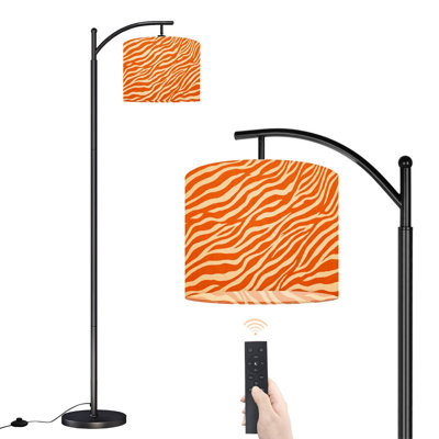 Arc Floor Lamp with Adjustable Lampshade stripe animals jungle tiger zebra fur texture white black Standing Lamp 3 Color Temperatures Dimmable Tall Pole Lamp with Foot Switch for Bedroom