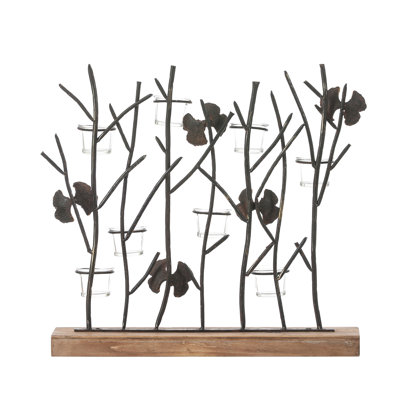 Porte-bougie rustique en métal 18,3 po avec accents papillon et 8 coupes votives en verre