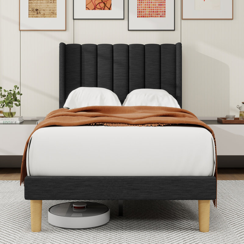 Sutter Upholstered Wingback Bed, Twin, Black