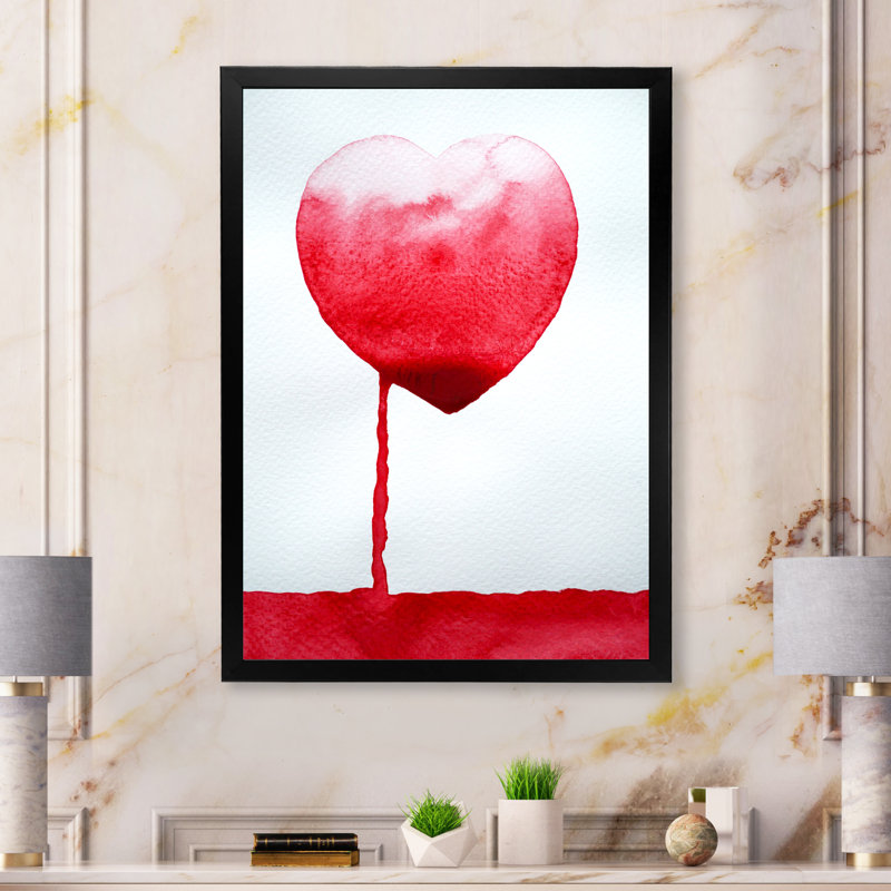 «Red Heart Leak In Ocean Of Love», décoration murale moderne sur toile, H 20 po x l 12 po x P 1 po, Toile avec cadre noir