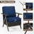 2-Person Polyethylene (PE) Wicker Outdoor Lounge R-shaped Armchair with Blue Cushions-871623561
