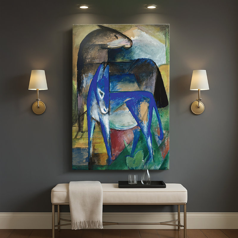Deux ânes bleus - toile tendue par Franz Marc, 40 po x 60 po