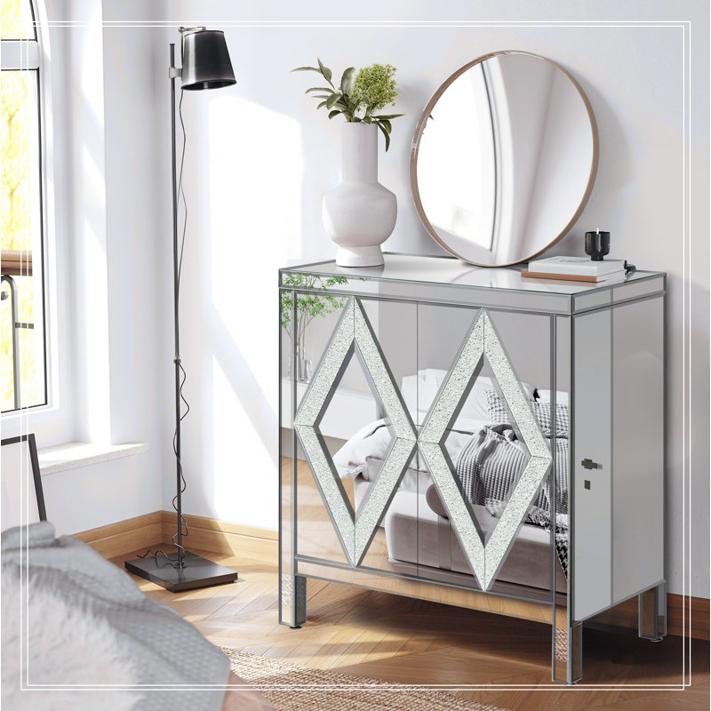 Unique Design Storage Accent Cabinet with Mirror Trim