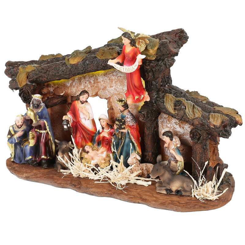 Crèche de Noël de 38 cm avec figurines et lumière DEL