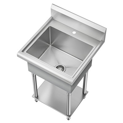 KRAUS Standart Pro 24” 18-Gauge Stainless Steel Single Bowl Freestanding Commercial Style Laundry Utility Sink