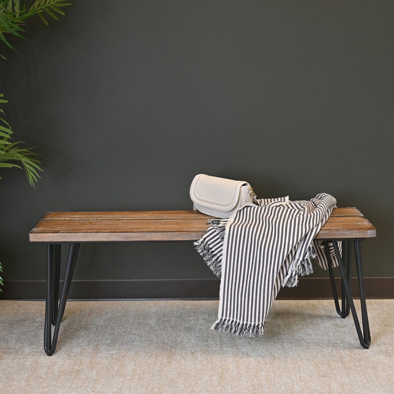Wood Dining Bench, Rustic Dark Pine Finish