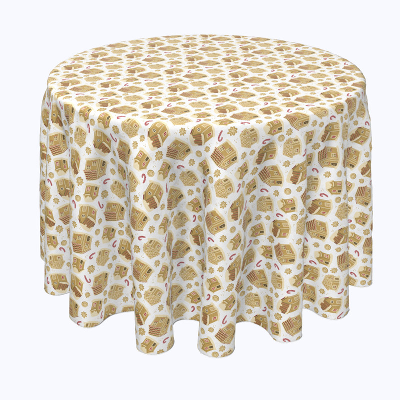Geometric Round Christmas Tablecloth, 102" x 102", Gingerbread Cookie Houses