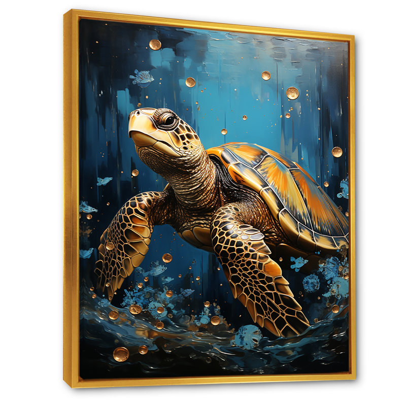 Coquille d'or sous l'eau sur toile, H 32 po x l 16 po x P 1 po, Cadre flottant doré