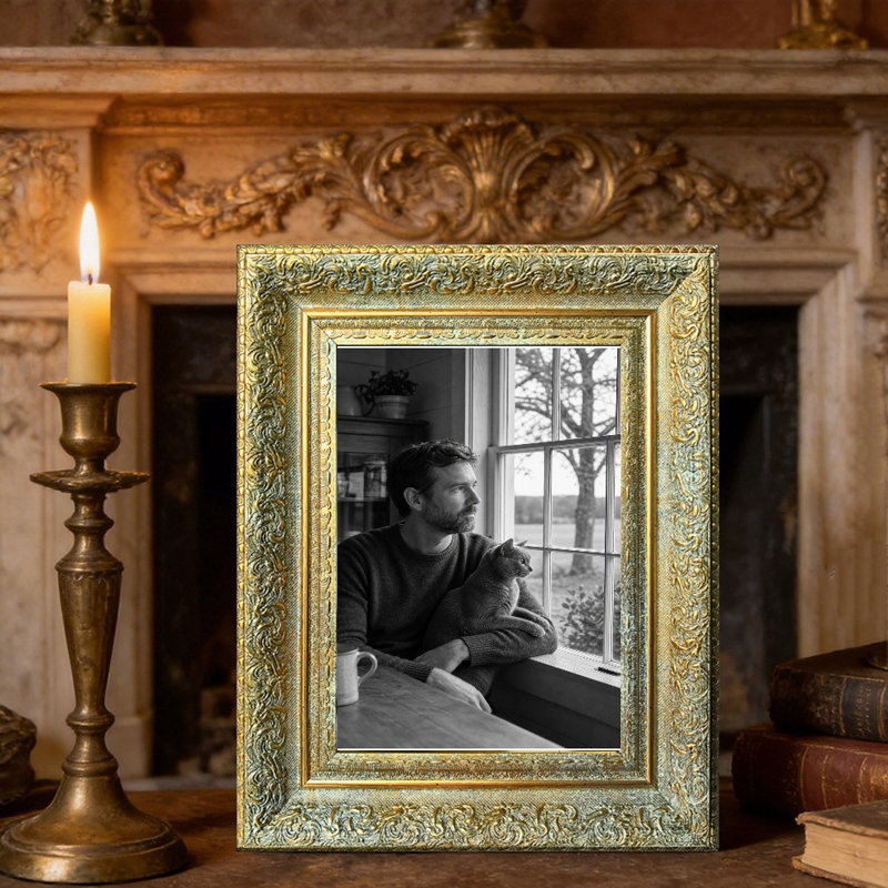 Black 1PC 5" x 7" Simple Picture Frame with Classic Rectangular Shape, Antique Gold, 1, 8" W x 10" H