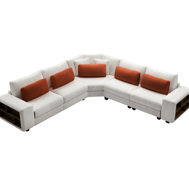 Confortable avec accoudoir en L beige et confortable, 5 avec accoudoirs, base, confort