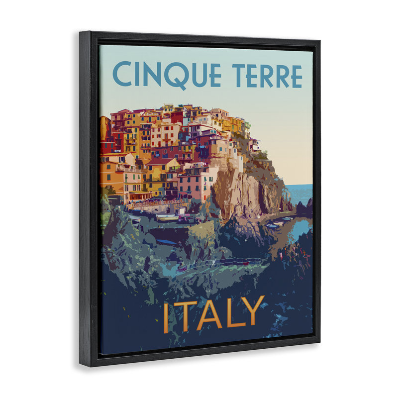 Cadre flottant Italian Coast Cityscape, design par Victoria Barnes, H 21 po x l 17 po, Cadre flottant noir de jais