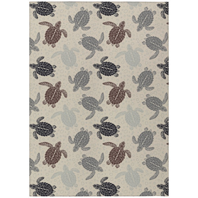 Tapis gris / brun en polyester tissé à la machine intérieur / extérieur Grajeda