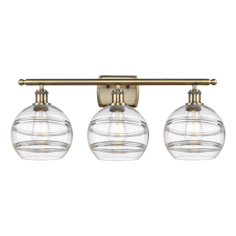 Éclairage pour meuble-lavabo 3 lumières Natick, Transparent, Laiton antique