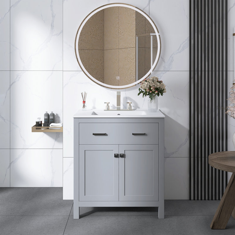 30" Modern Freestanding Bathroom Vanity With Ceramic Sink, Grey