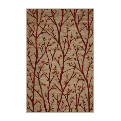 Machine Washable Botanical Beige Area Rug